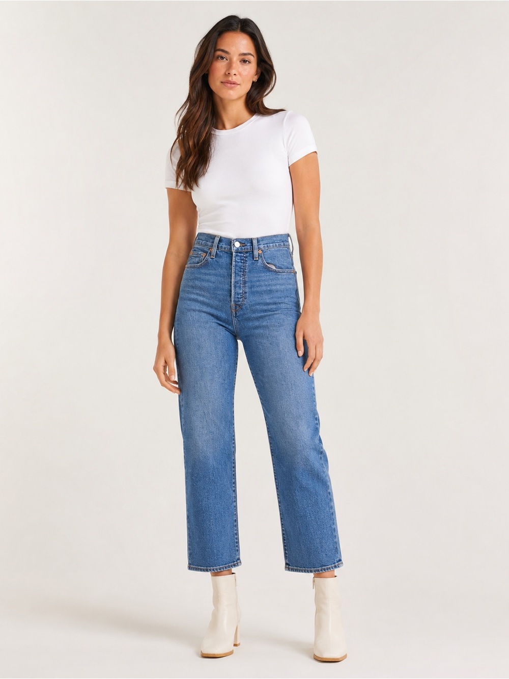 Levi’s Ribcage Straight Ankle Jeans 26 Medium Wash High Rise Stretch Denim
